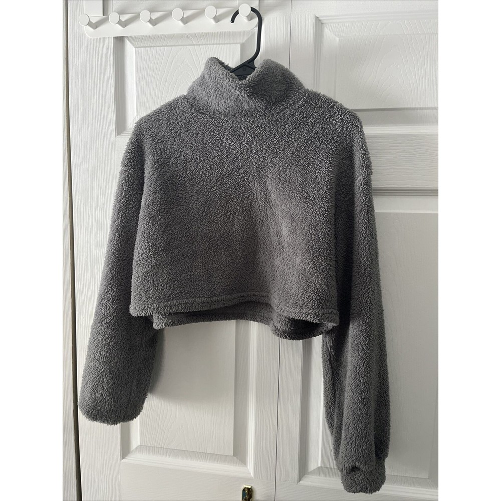 Shein Women's Gray Mock Neck Pullover Sherpa Sweatshirt (Size L)